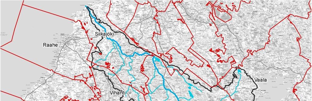 Tulvariskien alustava arviointi Siikajoen vesistöalueella 5 Kuva 2.2. Siikajoen vesistöalue, alueen kuntarajat.