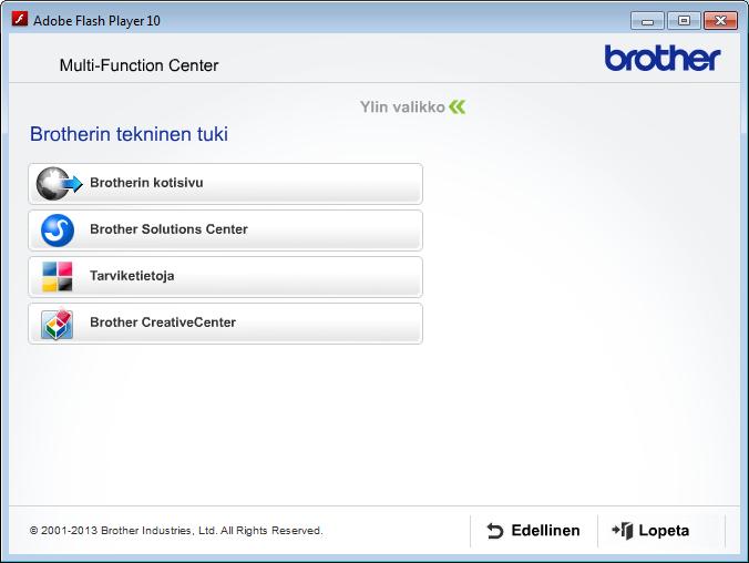 Yleisiä tietoja Brotherin tekninen tuki (Windows ) 1 CD-ROM-levy sisältää kaikki tarvitsemasi yhteystiedot, kuten internet-tuen (Brother Solutions Center) yhteystiedot.