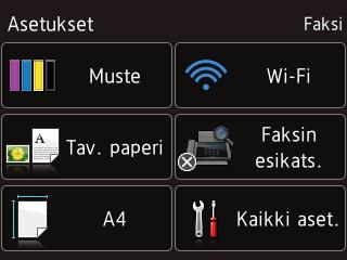 Luku 1 Asetukset-näyttö 1 Laitteen tila tulee näkyviin nestekidenäyttöön, kun painat (Asetukset). Voit tarkistaa kaikki laitteen asetukset ja käyttää niitä seuraavasta näytöstä.