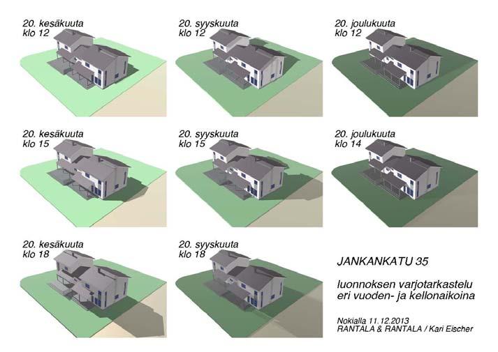 Asemakaavakarttaan ei tehty tarkistuksia mielipiteen perusteella. Ilmakuva (kaava-alueen sijainti merkattu keltaisella). Rakennussuunnittelijan laatima varjotarkastelu.