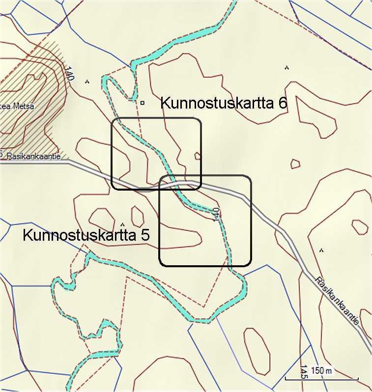 36 Kartta 7. Yleiskartta Rasinkankaankosken kunnostettavista alueista. Karttaan on merkitty kunkin kunnostuskartan kattama osa jokea.