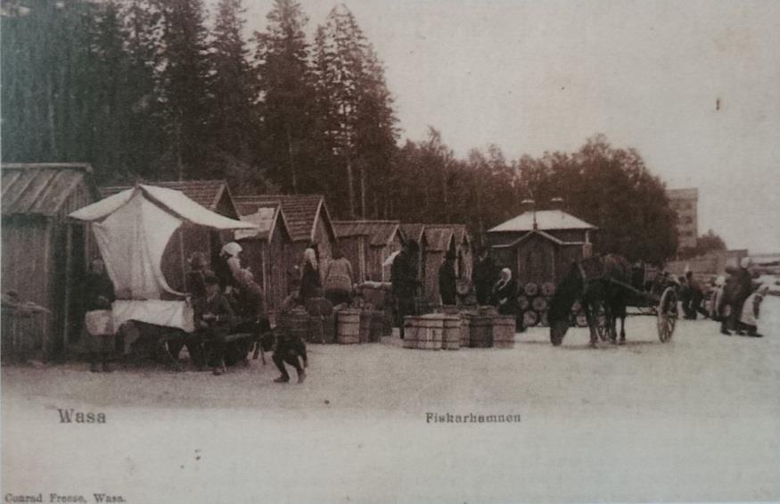 10 yksistään halkopinoille. 1930-luvulle tultaessa halkokauppaa suunnattiin Klemettilän alueelle ja samalla halkojen kuljettaminen rautateitse lisääntyi. 3 Kuva 7. Aittoja Kalarannassa. Postikortti.