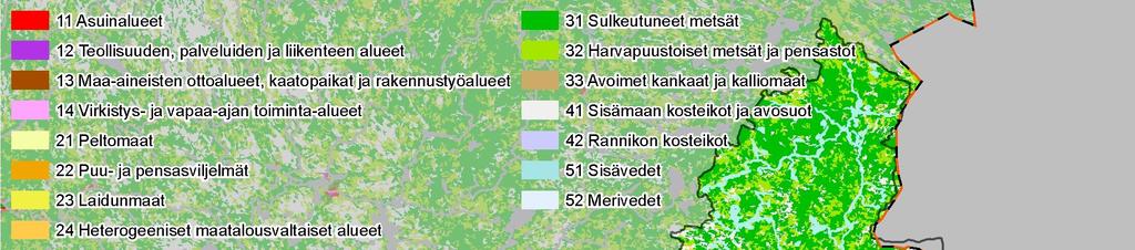 Tulvariskien alustava arviointi Oulujoen vesistöalueella Kuva 2-6. Corine-aineiston mukainen maankäyttö.