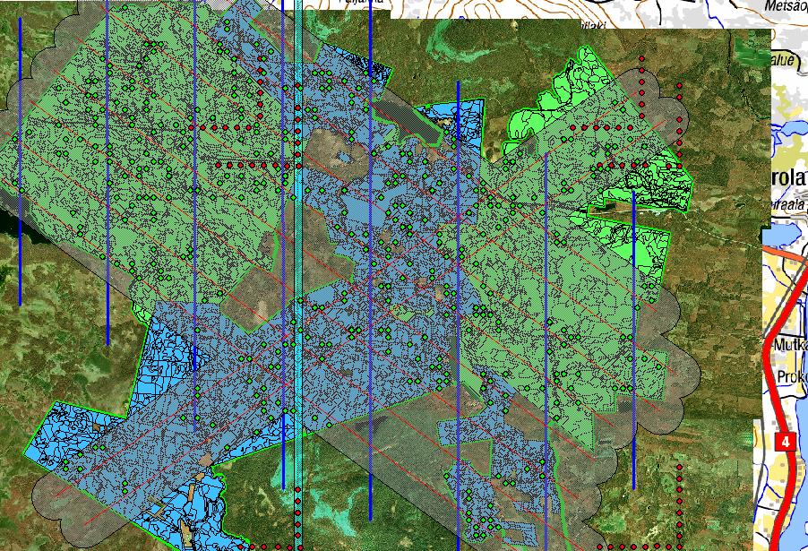 Kaukokartoitusperusteisen inventointimallin kokonaistestaus (3) Ilmakuvauslinjat Harvapulssilaser (1,2-1,3 km kaista) Tiheäpulssilaser