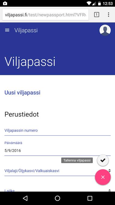 Viljapassin kopiointi luo uuden viljapassin näkymässä olevan viljapassin tietosisällöllä ja tulostus avaa viljapassin tulostettavan PDF-version.