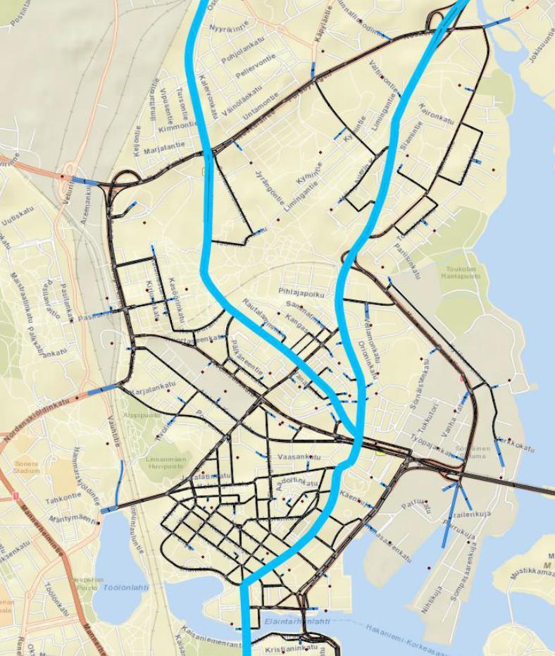 Malliin on lisätty erikseen Hämeentien bussiliikenne siten, että Tuusulanväylän suunnan bussiliikenne on yhtenä kokonaisuutena ja Lahdenväylän suunnan bussiliikenne omanaan (kuva 3).