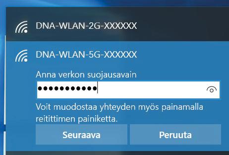 Connect. Kone hakee yhteyden verkkoon ja langaton yhteys on nyt valmis käytettäväksi.