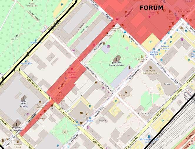 Jyväskylän Elävä keskusta ja kuumat korttelit-alue Jyväskylän Kuumat korttelit alue* on hieman muuttunut edellisestä kartoitushetkestä.