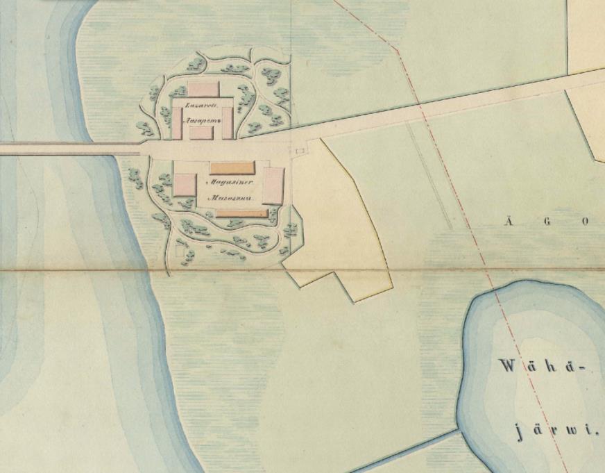 3. KAUPUNKI JA VENÄJÄN KRUUNU 1832-1852 EMPIREKAUPUNGIN SISÄÄNKÄYNTI, KRUUNUN SAIRAALA, MAKASIINIT JA PINELLAN PUISTO 1872 1872/2017 1892 Vasemmalla Keinusaarta esittävä ote v.