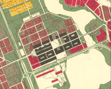 Kulttuuriympäristöpalvelut Hämeenlinnan kaupunki 11 (29) Ote arkkitehti Olli Kivisen laatimasta yleiskaavasta 1957.