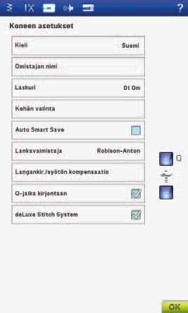 3 Ultimate Interactive Screen Langankireys/Langansyöttö voit muuttaa yleisasetusta kirjontaa ja/tai ompelua varten. ompelet tai kirjot säännöllisesti erikoiskankaita tai käytät erikoislankaa.