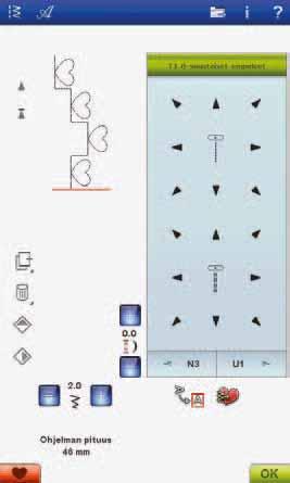 4 Ompelu 8-SUUNTAISET OMPELEET MENU T ommelleveyden ja tikin pituuden kuvakkeilla.