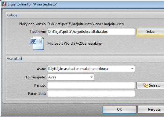 Vaihda työkaluksi käsityökalu ja testaa linkin toiminta. Linkki Web-sivulle 1. Aloita linkin tekeminen samalla tavalla kuin sivulle siirtymisessä. 2. Valitse painikkeen Lisää.