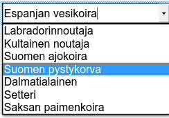 Lomakkeet 197 Yhdistelmäruutu Yhdistelmäruutu sisältää pudotusvalikossa valmiita vaihtoehtoja, joista voi valita yhden tai ruutuun voi syöttää myös oman arvon. 1. Valitse yhdistelmäruudun työkalu. 2.