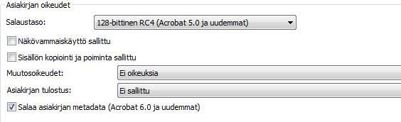 36 PDF-XChange ja Editor Plus 6.0 Käyttöoikeuksien eston taso vaihtelee eri PDF-muodoissa. Uudemmissa versioissa voit käyttää 128- tai 256-bittistä salaustasoa, jolloin mahdollisuuksia on enemmän.