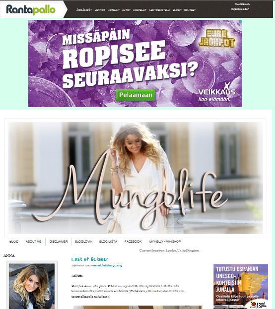 Kuvio 9. Kuvakaappaus Mungolife-blogista (Mungolife 2013.) 2.5 Digitaalinen mediasuunnittelu Mediasuunnittelussa on kyse muustakin kuin mediavälineisiin tutustumisesta ja sopimusten teosta.