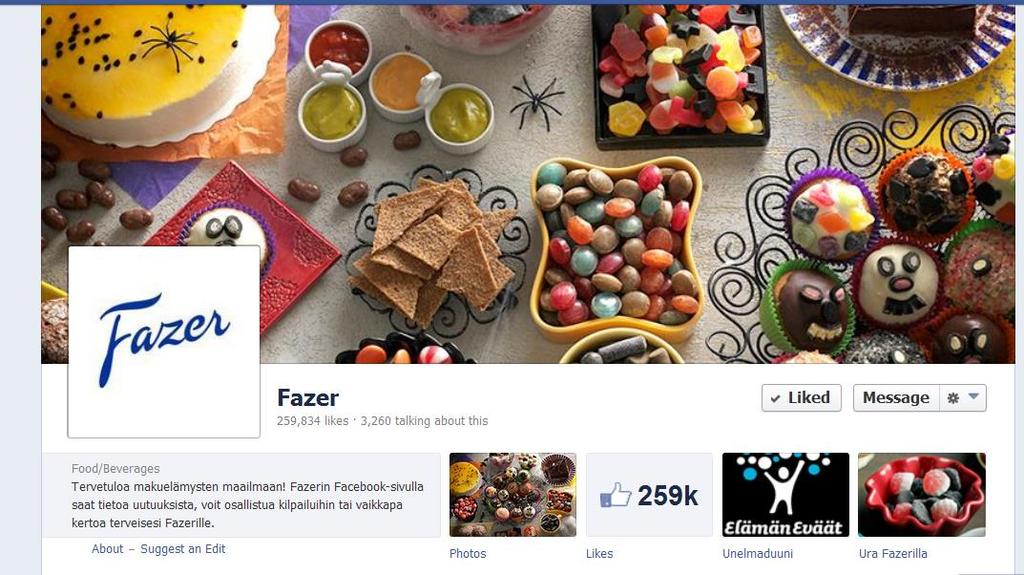 Fazerin Facebook-brandisivuilla on 261 215 fania ja sivusto on erittäin aktiivinen (kuvio 15).