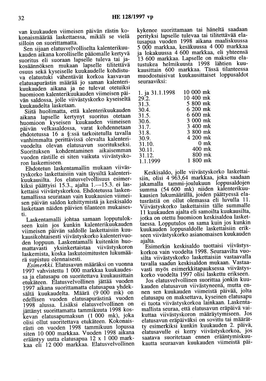 32 HE 128/1997 vp van kuukauden viimeisen päivän rästin kokonaismäärää laskettaessa, mikäli se vielä silloin on suorittamatta.