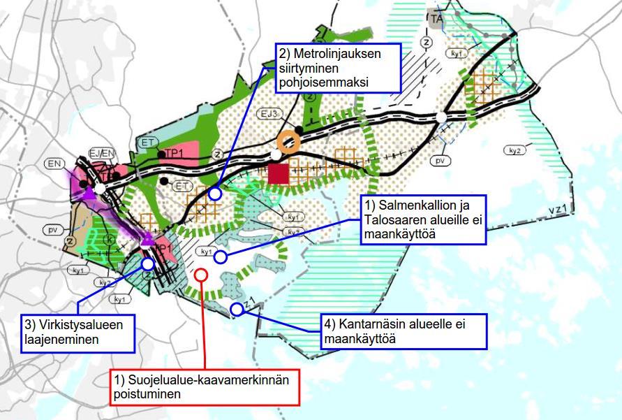 9 Kuva 5-1 Maakuntakaavaehdotuksen tärkeimmät muutokset kehrääjän kannalta nähtävillä olleeseen maakuntakaavaehdotukseen verrattuna.