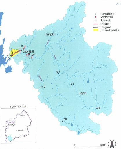 Vesienhoidon toimenpideohjelma /25.11.2009 38 Taulukko 7. Tietoja Isojoen-Teuvanjoen vesistöalueiden keskeisten jokiosuuksien muuttuneisuudesta.