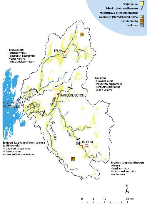 Vesienhoidon toimenpideohjelma /25.11.2009 7 Kuva 2. Isojoen-Teuvanjoen valuma-alueen keskeiset kysymykset (Länsi-Suomen ympäristökeskus, 2007).