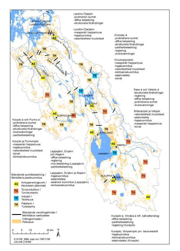 Luodon Öjanjärveen laskevien vesistöjen vesienhoidon toimenpideohjelma /29.11.2009 6 Kuva 2. Luodon-Öjanjärven valuma-alueen keskeiset kysymykset (Länsi-Suomen ympäristökeskus, 2007).