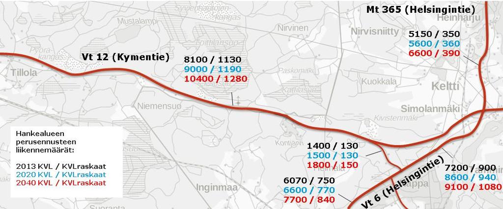 HANKEARVIOINTI 12 (24) ne valtatiellä 12 on vuonna 2020 noin 500 ajon/vrk, jolloin valtatie 12 liikennemäärä on 9500 ajoneuvoa vuorokaudessa.