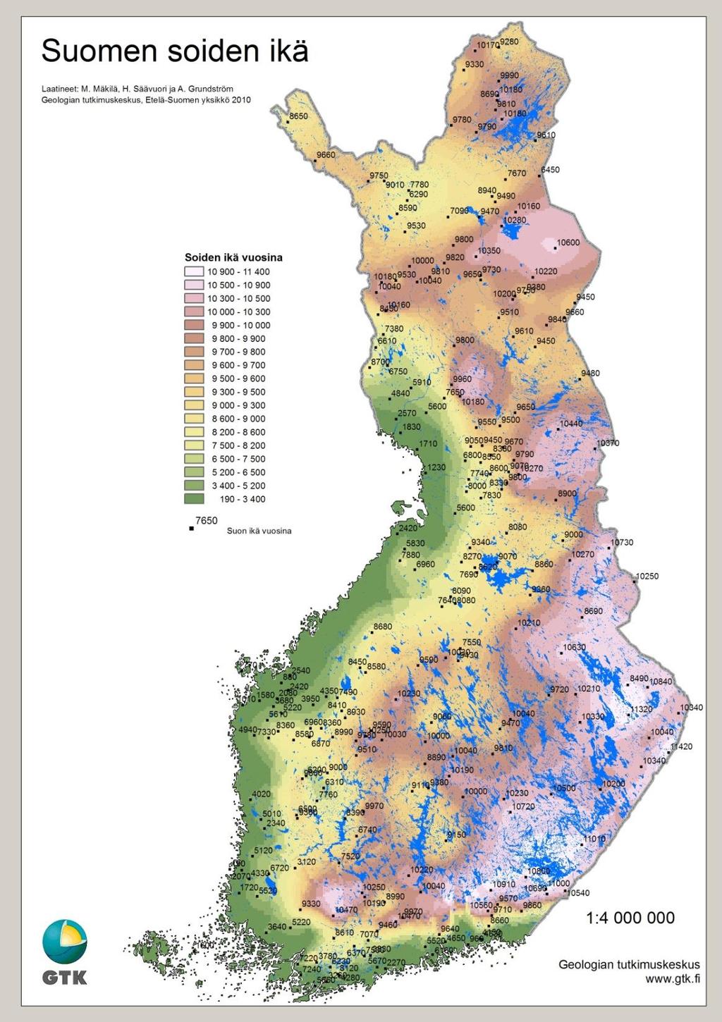 Suot vanhimpia Itä-Suomessa ja nuorimpia Länsi-Suomen rannikolla