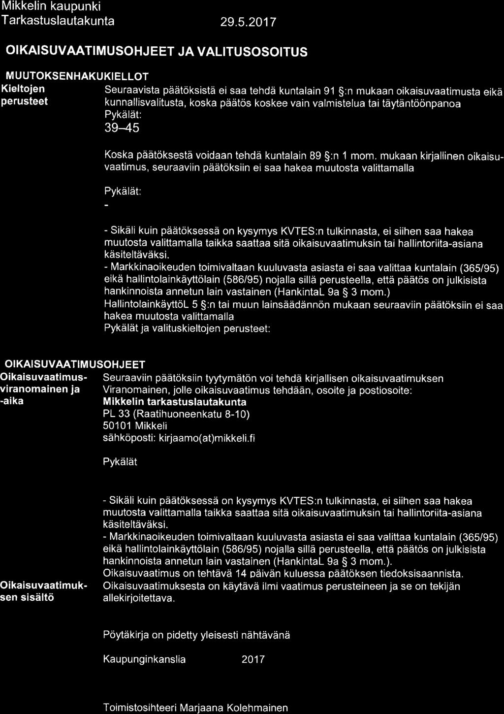 Mikkelin kaupunki Tarkastuslautakunta 29.5.
