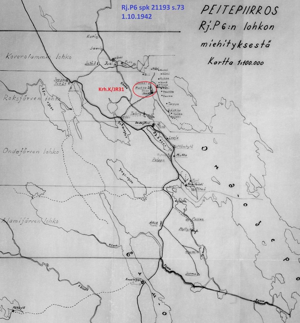 16.7.42 14 D:n käsky III/JR31:n joukkojen siirrosta Rj.P6:lle: Saatuaan täydennyksen siirtää III/JR31 yhden kk-joukkueen sekä Krh.K/JR31:n Rj.P6:lle, jolle ne alistetaan kaikissa suhteissa.