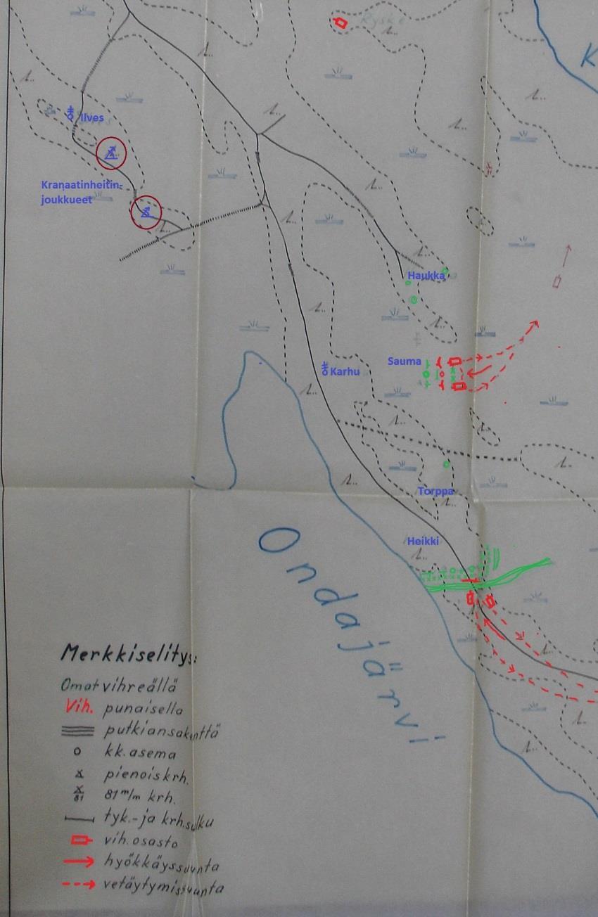2.9.42 Ontajärven taistelu 2.9.42 hyökkäsi vihollisen merijalkapataljoonan osasto veneillä Ontajärven yli Ontajärven kylään.