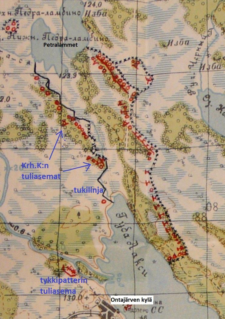 Puolustus- ja tukilinja 14.D:n käsky puolustusryhmityksestä 16.5.1943: 14.DE tsto III spk 6119 s.14 Vahv.