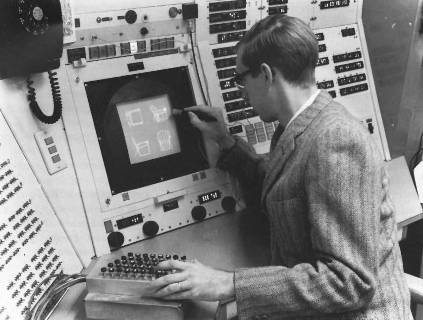 Kuvio 3. Ivan Sutherlandin (1961) kehittämä Sketchpad piirto-ohjelma (http:// resumbrae.com/ub/dms423_f08/06/) kovinkaan lumoavaa.