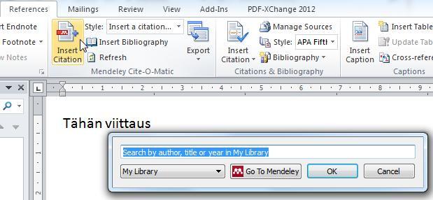 Viittaaminen omiin lähteisiin Word-tekstissä Asenna viittaustyökalu: Mendeley