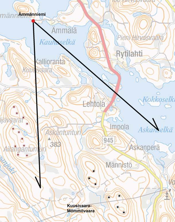 Alle 10 kilometrin etäisyydellä sijaitsevat asumisen alueet: Askanselän loma-asutus Ämmänniemen loma-asutus Alle 10 kilometrin etäisyydellä sijaitsevat asumisen alueet, jotka on käsitelty luvussa 5.2.