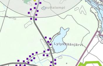 Esimerkki: Kiimingin Lylykkäänjärvi haja-asutusalue alakoulu Huttukylässä (5 km), yläkoulu ja muut palvelut Kiimingissä (11,5 km) rakennukset