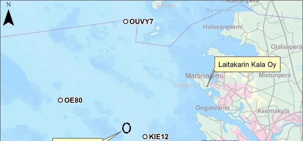 19 Kuva 8-4 Vesistötarkkailupisteiden sijainti hankealueen läheisyydessä. Kuvassa myös lähimmät uimarannat.