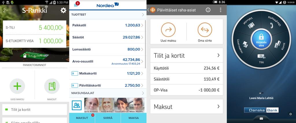 14 pankkinsa kanssa, joten voidaan olettaa, että seuraava pankkien välinen kilpailu mobiilissa nähdään sovellusten käyttöliittymän ja helppokäyttöisyyden välillä näiden ollessa tärkeimpiä tekijöitä