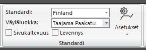 paaluille. Standardi-paneelissa; Standardi määritetään valitsemalla oikea maa, Väyläluokka on esim.