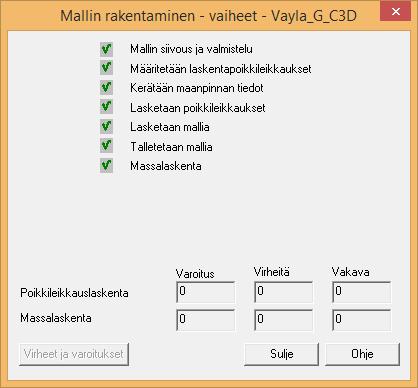 Lisäksi voidaan määrittää halutut välipaalut, mitkä otetaan mukaan laskentaan. Painetaan OK-Rakenna painiketta.