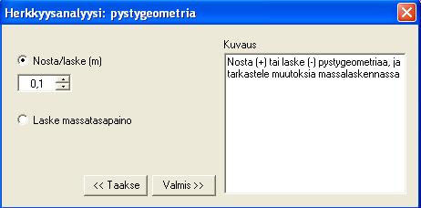 käyttäjän tarvitsee tehdä muutoksia itse väylään. 1. Avaa VIPS 2. Mene Työkalut Herkkyysanalyysi 3.