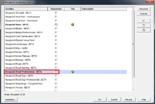 5(52) Moduulin käynnistys 1. Käynnistä AutoCAD 2. Varmista että käytettävissäsi on Novapoint Road/Road professional lisenssi valitsemalla Novapoint>Module 3.