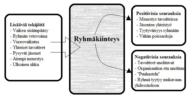 hyödyttävät ryhmän jäsentä sekä organisaatiota, johon ryhmä kuuluu. Vastaavasti negatiiviset seuraukset vaikuttavat enemmän organisaation, kuin yksittäisen ryhmän jäsenen, toimintaan. 9 Kuvio 1.