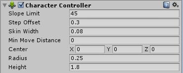 miten korkea hahmo on ja mikä sen säde on ylhäältä katsottuna. Character Controller ominaisuuksineen on esitelty kuvassa 24. Kuva 24.