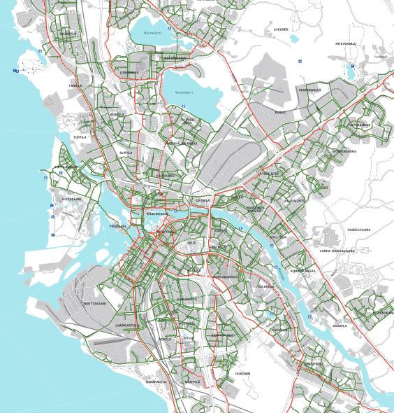 Cycling network fast and short routes to cyclist The City of Oulu Trip 7 km