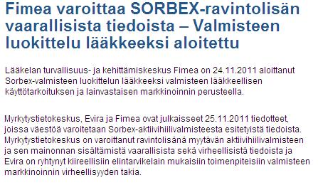 Epäasianmukainen mainonta/ Sorbex www.fimea.
