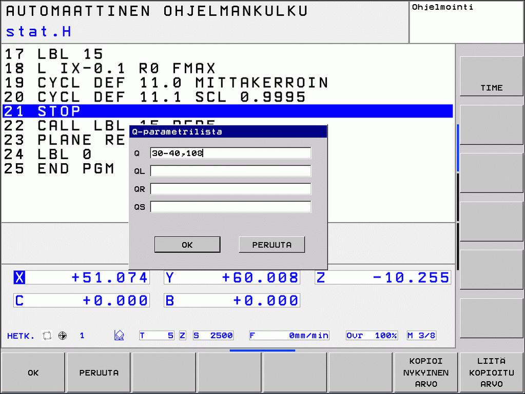 8.6 Q-parametrin tarkastus ja muokkaus Toimenpiteet Voit tarkastaa ja muuttaa Q-parametreja kaikilla käyttötavoilla ohjelmien luonnin, testauksen ja toteutuksen yhteydessä. Keskeytä ohjelmanajo (esim.