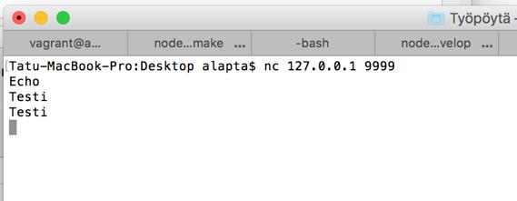 käyttäen Netcatia tapahtuu yhdistämällä ensin palvelimeen komennolla: nc