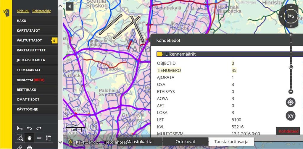 10 tajia ovat olleet Tilastokeskus, Luonnonvarakeskus, Helsinki Region Infoshare ja Tampereen kaupunki. Kuva 1. Maanmittauslaitoksen Paikkatietoikkunan karttaikkuna. [1] 3.