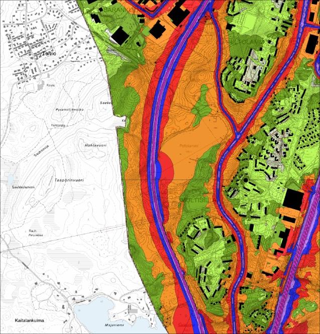 AK 8456 PÄRRINMAA LUONNOS 10.11.2014 Mallinnuksen mukaan valtioneuvoston päätöksen mukaiset melutasojen ohjearvot ylittyvät koko alueella.